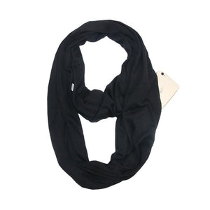 Fashion Portable Women Scarf with Zipper Pocket Infinity Scarf