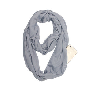 Fashion Portable Women Scarf with Zipper Pocket Infinity Scarf